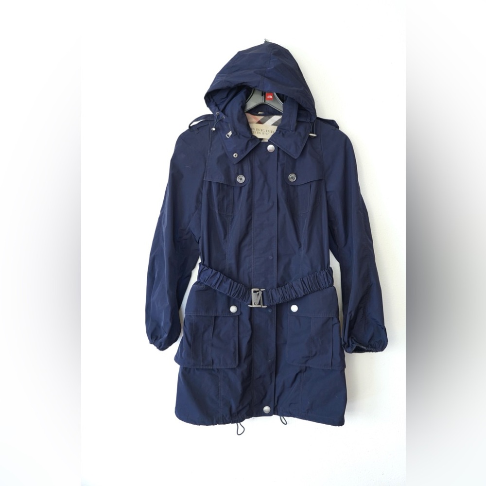 Burberry Brit Navy Blue Hooded Windbreaker Anorak Jacket Raincoat Size 12 US - Picture 6 of 13